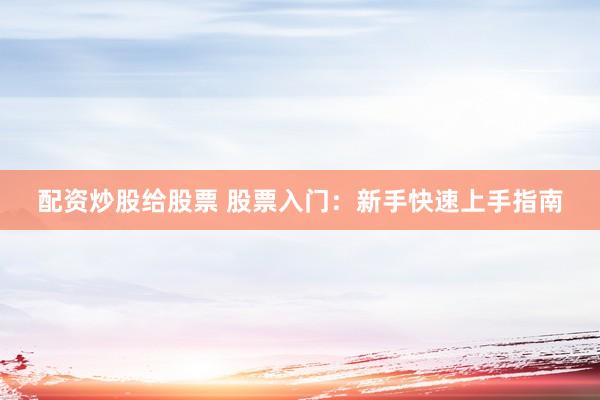 配资炒股给股票 股票入门：新手快速上手指南