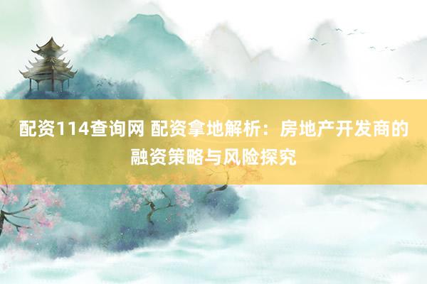 配资114查询网 配资拿地解析：房地产开发商的融资策略与风险探究