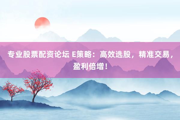 专业股票配资论坛 E策略：高效选股，精准交易，盈利倍增！