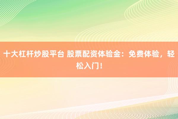 十大杠杆炒股平台 股票配资体验金：免费体验，轻松入门！