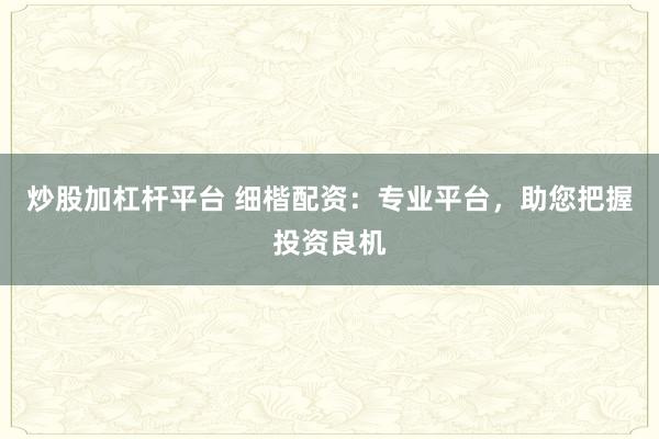 炒股加杠杆平台 细楷配资：专业平台，助您把握投资良机