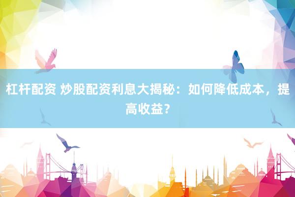 杠杆配资 炒股配资利息大揭秘：如何降低成本，提高收益？