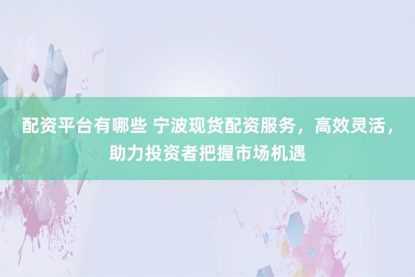 配资平台有哪些 宁波现货配资服务，高效灵活，助力投资者把握市场机遇